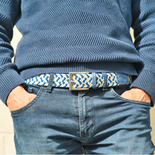 Ceinture tressée bleu, blanc & beige Vertical l'accessoire