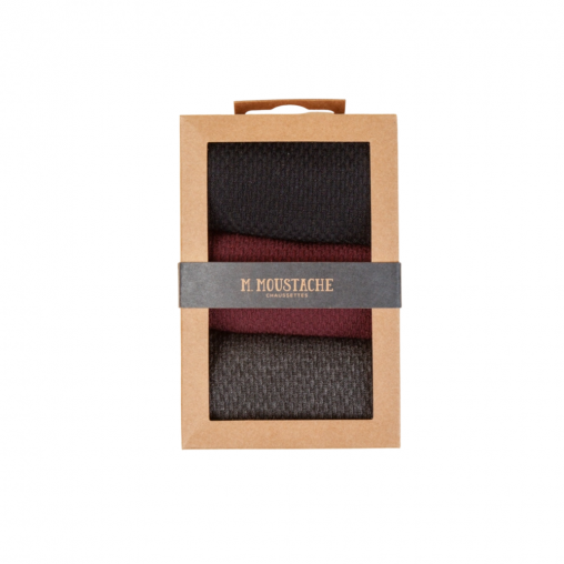 pack de 3 paires de chaussettes gaufré marine, bordeaux et gris