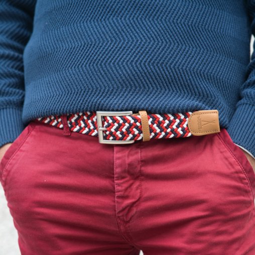 Ceinture tressée bleu, blanc & rouge